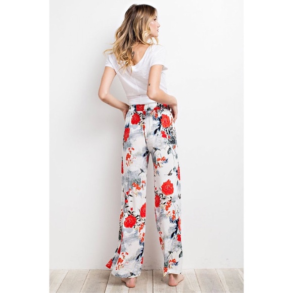 Last☝️Boho Tropical Print Wide Leg Pants Ash - Picture 3 of 5
